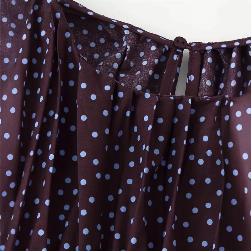 Damen gerafftes Polka‑Dot Oberteil mit elastischem Smock‑Korpus, Ballonärmeln und Volantsaum Nord Taschen