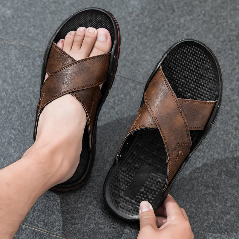 Herren Komfortable und modische Ledersandalen mit verstellbarem Riemensystem - Arvani
