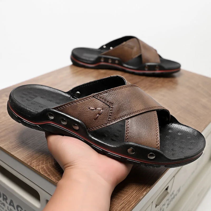 Herren Komfortable und modische Ledersandalen mit verstellbarem Riemensystem - Arvani