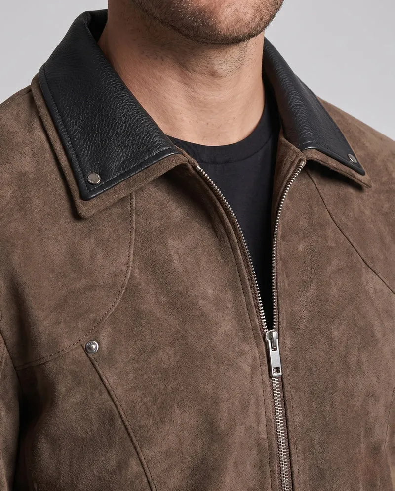 Herren Wildleder‑Optik Bomberjacke mit kontrastierendem Hemdkragen