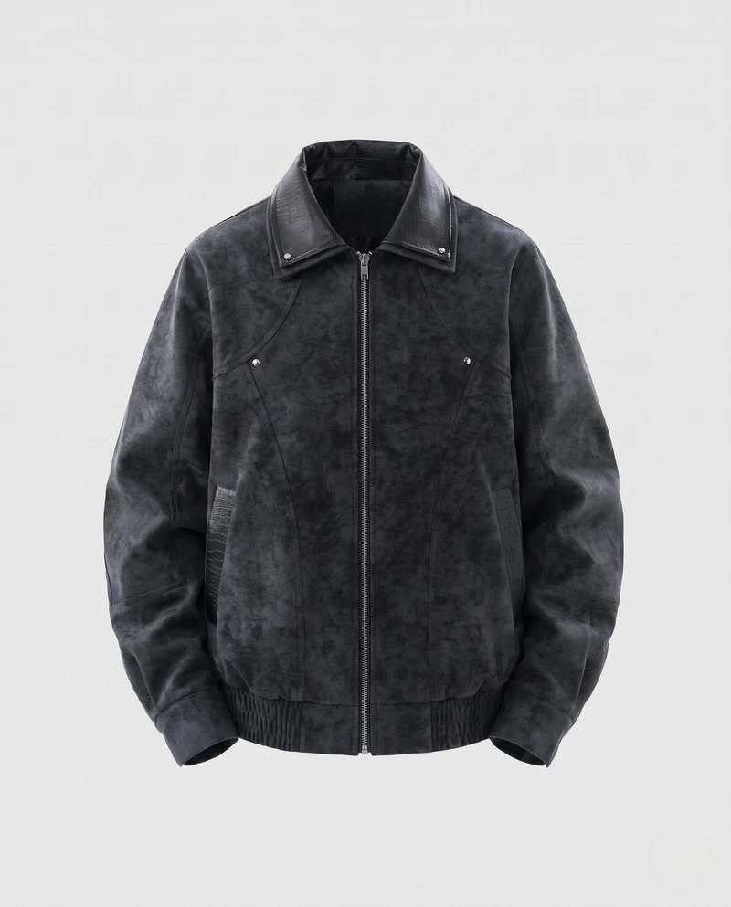 Herren Wildleder‑Optik Bomberjacke mit kontrastierendem Hemdkragen