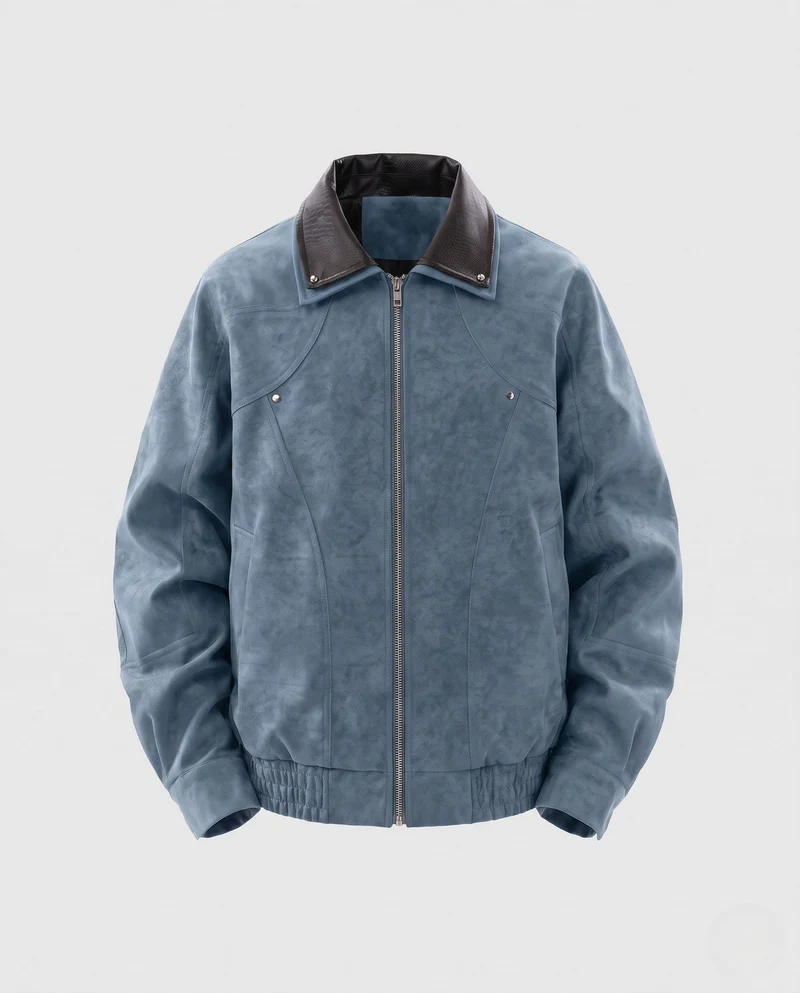 Herren Wildleder‑Optik Bomberjacke mit kontrastierendem Hemdkragen
