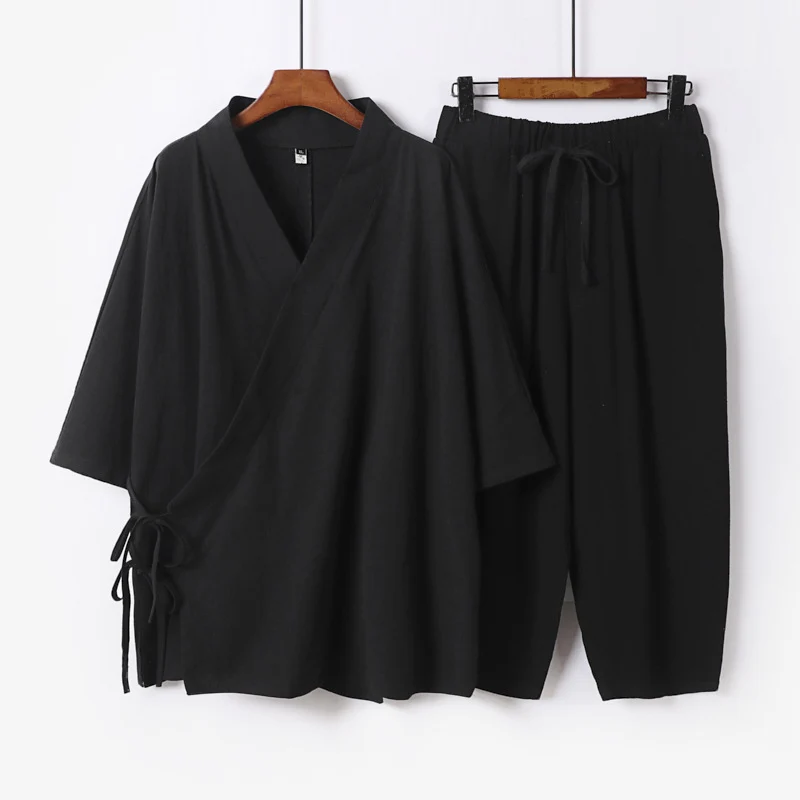 Herren Kimono-Loungewear-Set mit Wickeloberteil, Kordelbundhose und lockerer Passform Nord Taschen