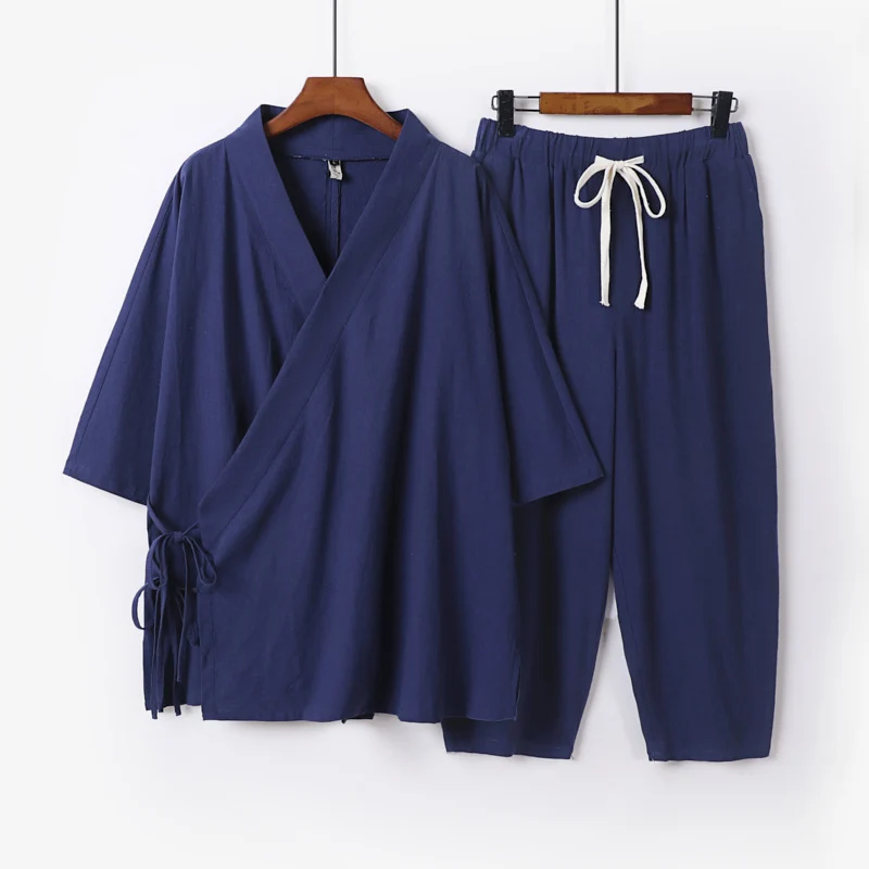 Herren Kimono-Loungewear-Set mit Wickeloberteil, Kordelbundhose und lockerer Passform Nord Taschen
