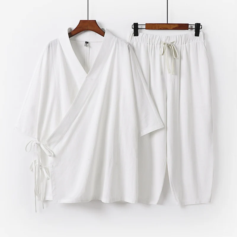 Herren Kimono-Loungewear-Set mit Wickeloberteil, Kordelbundhose und lockerer Passform Nord Taschen