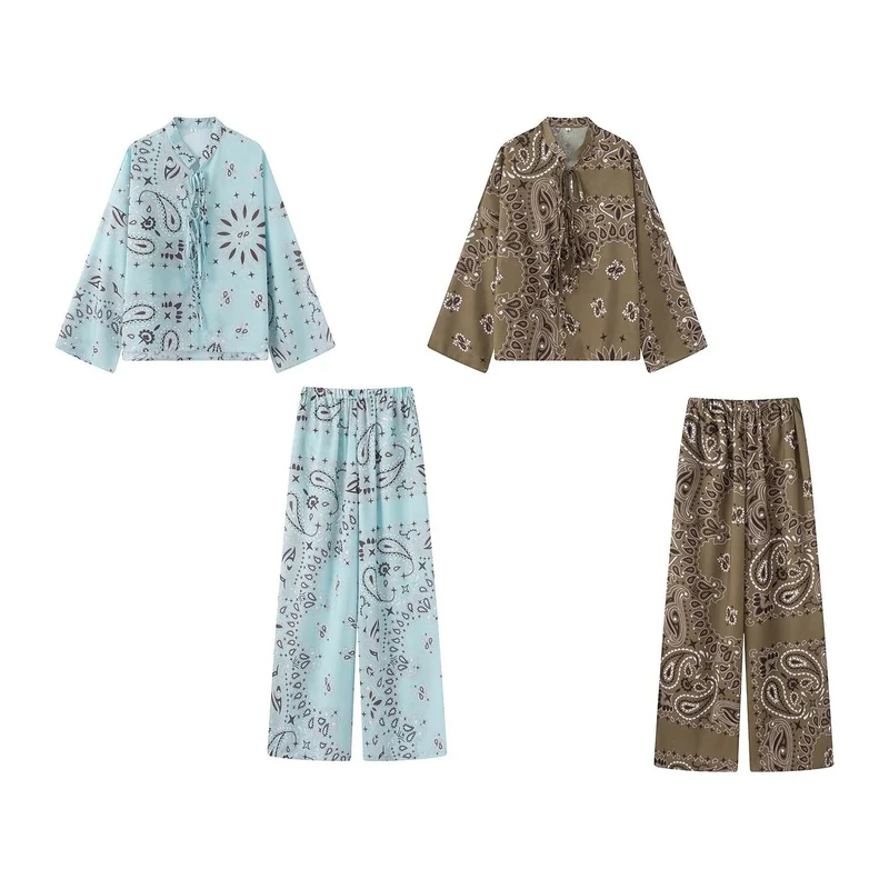 Damen Leichte Palazzo‑Schlafhose mit Paisley‑Print und elastischem Bund Nord Taschen