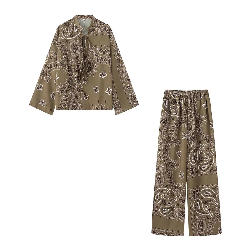 Damen Leichte Palazzo‑Schlafhose mit Paisley‑Print und elastischem Bund Nord Taschen