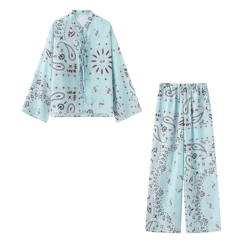 Damen Leichte Palazzo‑Schlafhose mit Paisley‑Print und elastischem Bund Nord Taschen