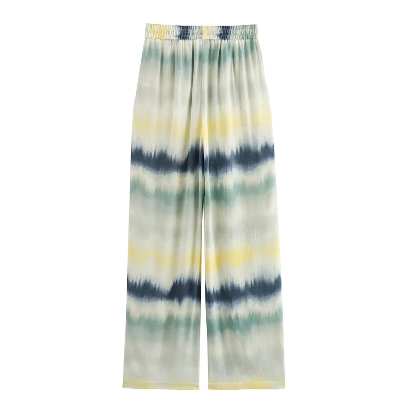 Damen Leichte Palazzo-Hose im Batik-Look mit elastischem Taillenbund, Tunnelzug und Eingrifftaschen Nord Taschen