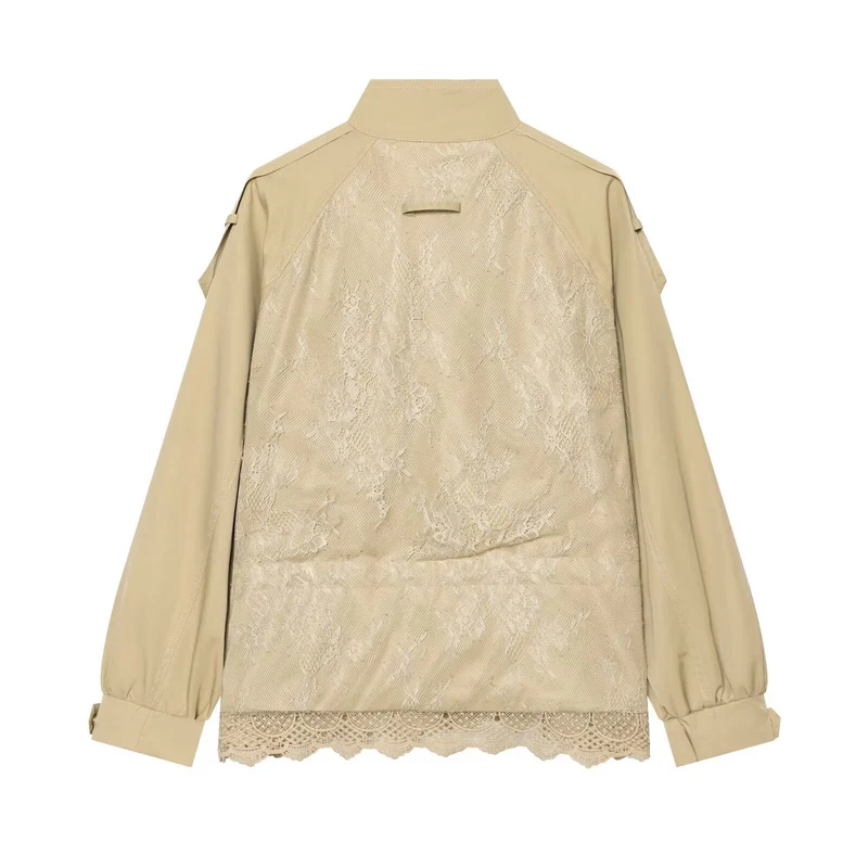 Damen leichte Fieldjacke mit Tunnelzug, Stehkragen, Epauletten und Spitzenbesatz Nord Taschen