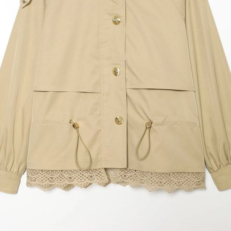 Damen leichte Fieldjacke mit Tunnelzug, Stehkragen, Epauletten und Spitzenbesatz Nord Taschen
