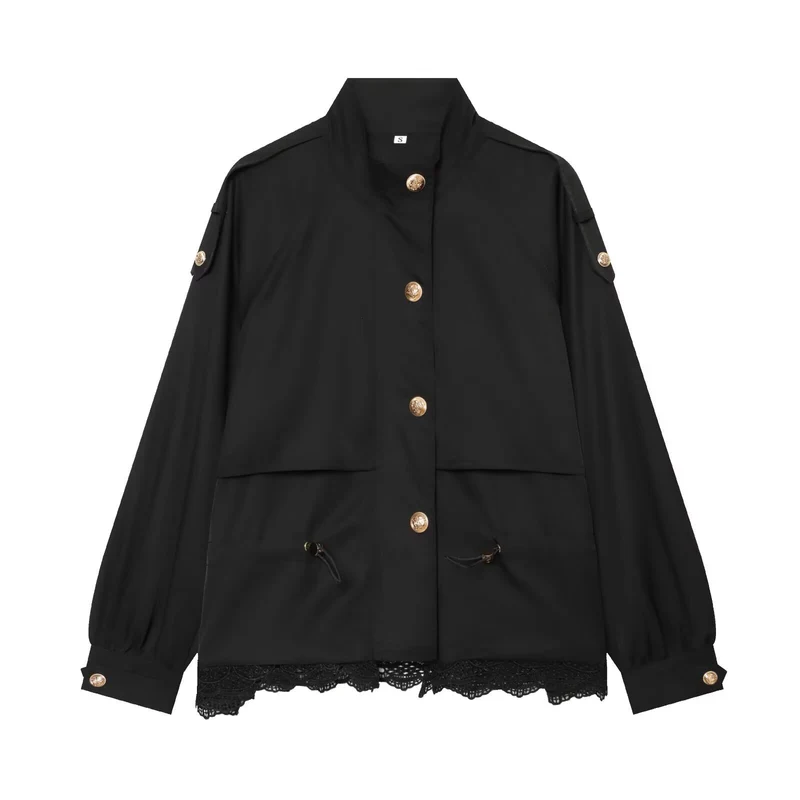 Damen leichte Fieldjacke mit Tunnelzug, Stehkragen, Epauletten und Spitzenbesatz Nord Taschen