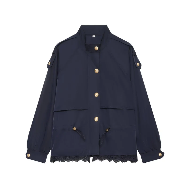 Damen leichte Fieldjacke mit Tunnelzug, Stehkragen, Epauletten und Spitzenbesatz Nord Taschen