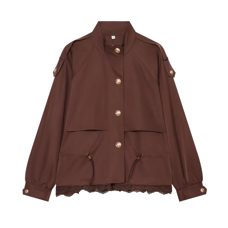 Damen leichte Fieldjacke mit Tunnelzug, Stehkragen, Epauletten und Spitzenbesatz Nord Taschen