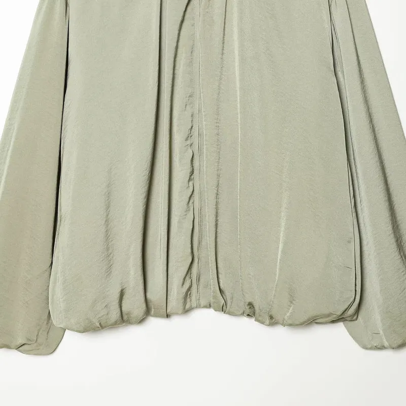 Damen Leichte Cropped-Blousonjacke mit Rundhals, Ballonärmeln und Tunnelzugsaum Nord Taschen