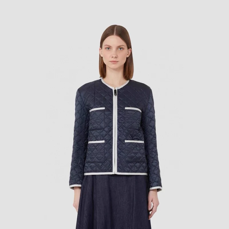 Damen Leicht gesteppte Kurzjacke ohne Kragen mit Kontrastpaspel und durchgehendem Reißverschluss Nord Taschen
