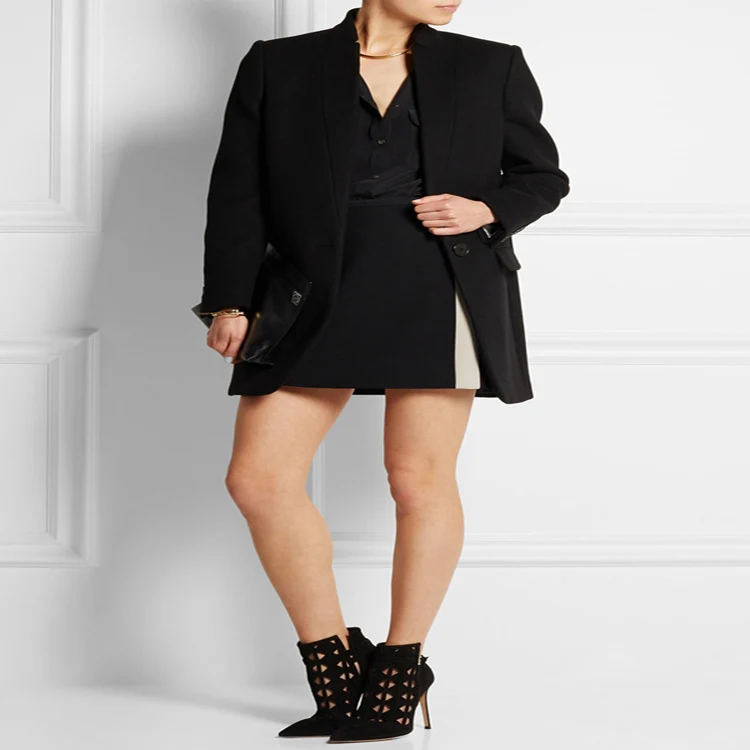 Damen Midilanger strukturiertes Longblazer‑Mantel mit schmalem Stehkragen und Pattentaschen Nord Taschen