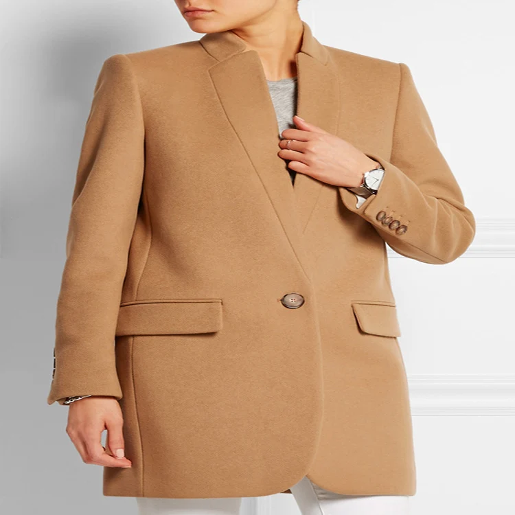Damen Midilanger strukturiertes Longblazer‑Mantel mit schmalem Stehkragen und Pattentaschen Nord Taschen