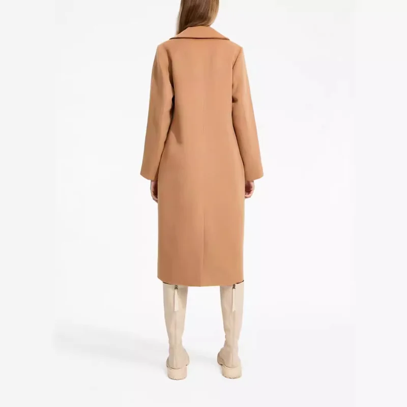 Damen Midilanger Einreihiger Wollmix-Mantel mit minimalistischem Schalkragen Nord Taschen