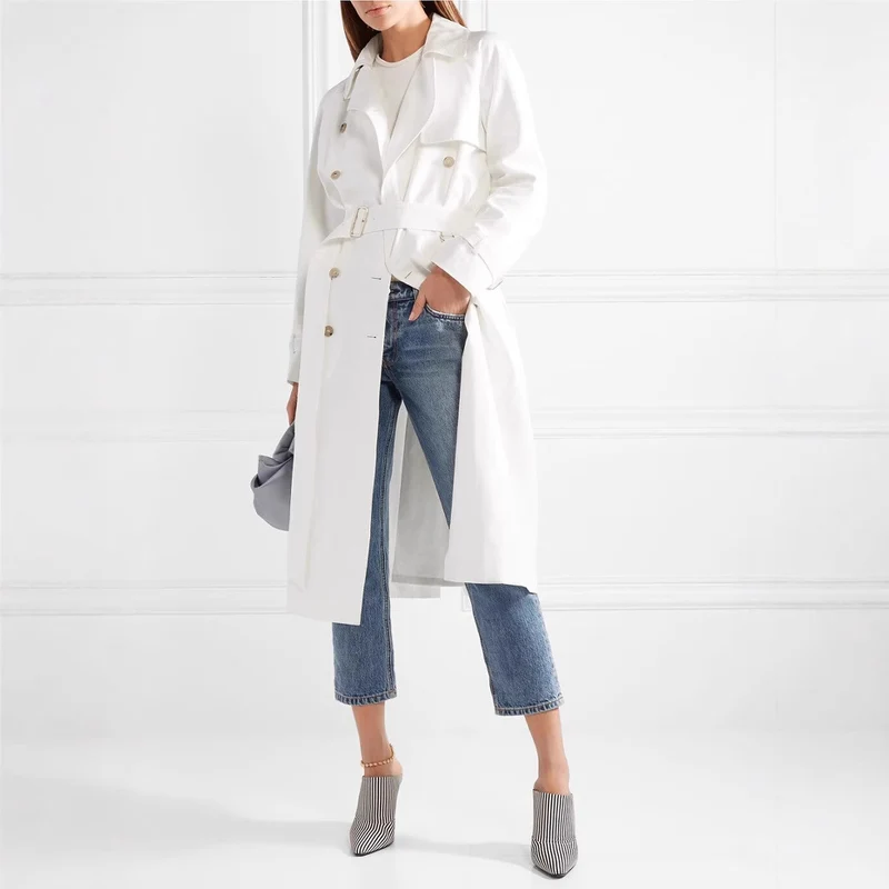 Damen Midilanger Einreihiger Trenchcoat mit Sturmlasche und verstellbaren Manschetten Nord Taschen