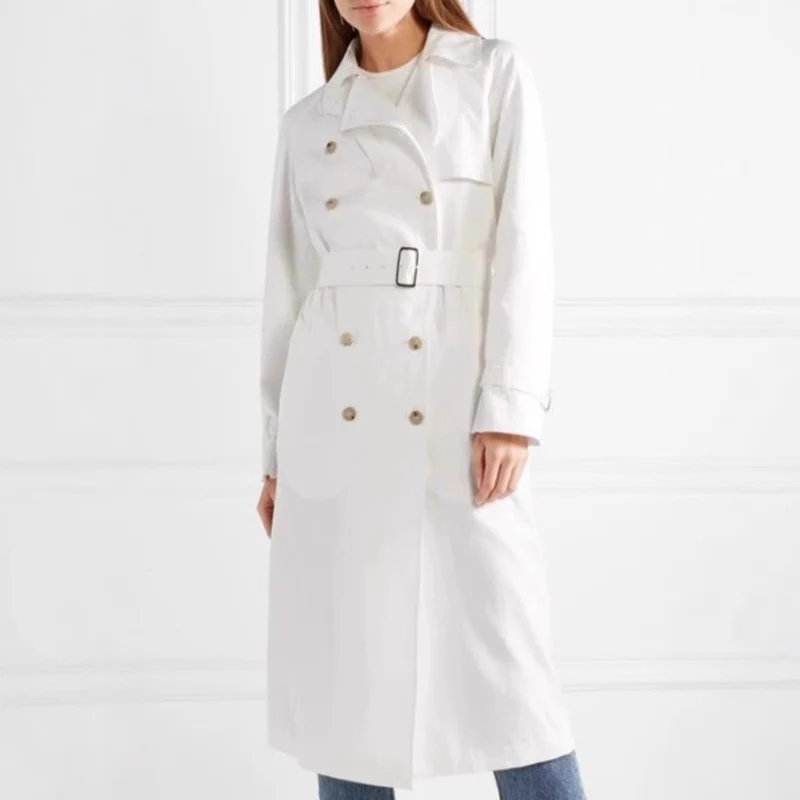 Damen Midilanger Einreihiger Trenchcoat mit Sturmlasche und verstellbaren Manschetten Nord Taschen