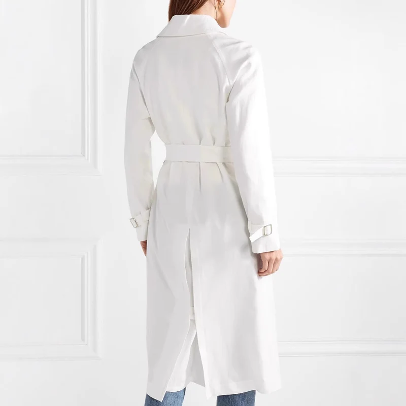 Damen Midilanger Einreihiger Trenchcoat mit Sturmlasche und verstellbaren Manschetten Nord Taschen