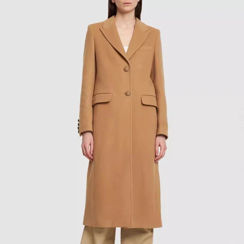 Damen Midilanger Einreihiger Tailoring‑Mantel mit schmalem Revers und Pattentaschen Nord Taschen