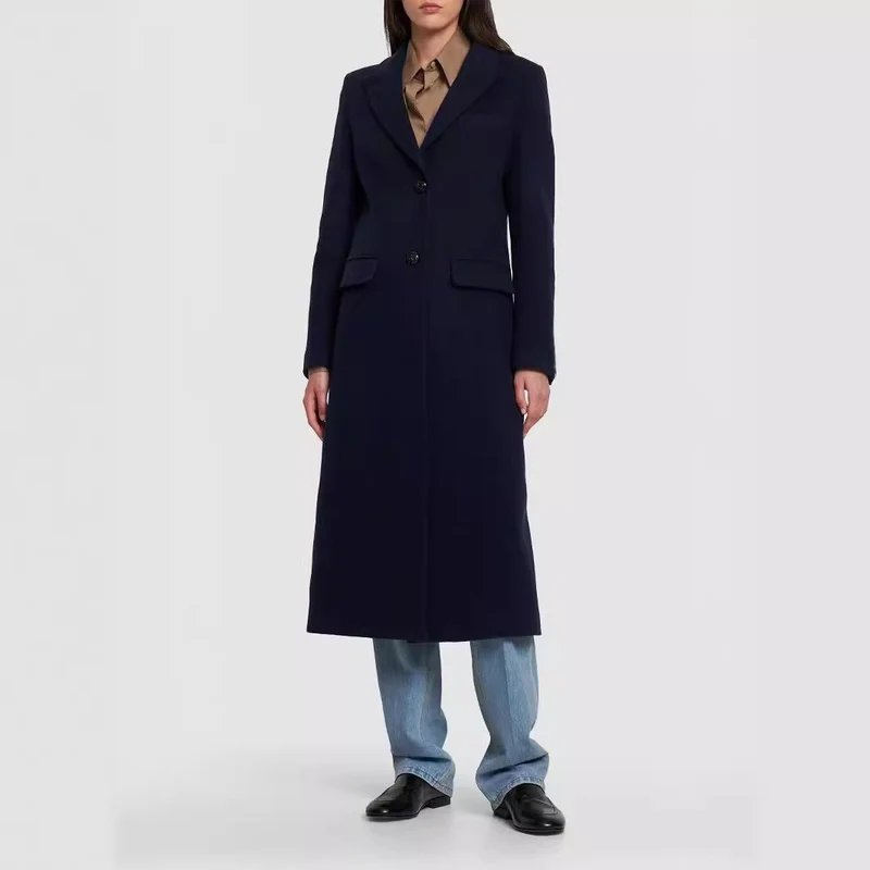 Damen Midilanger Einreihiger Tailoring‑Mantel mit schmalem Revers und Pattentaschen Nord Taschen
