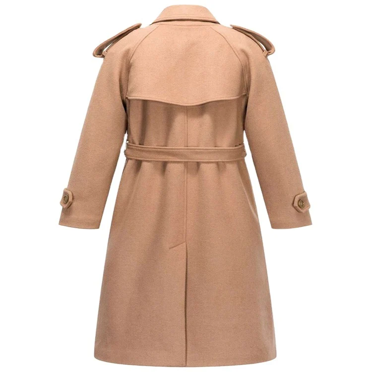 Damen Midilanger Doppelreihiger Wollmix‑Trenchcoat mit Epauletten und Taillengürtel Nord Taschen