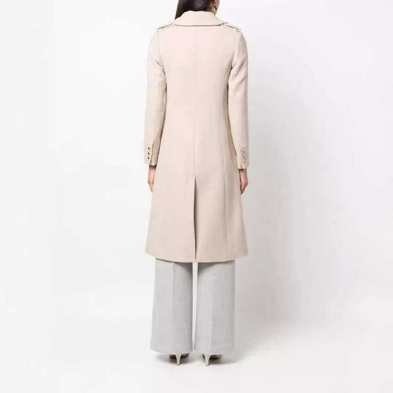 Damen Midilanger Doppelreihiger Tailoring‑Mantel mit taillierter Nahtführung und Zierriegeln Nord Taschen