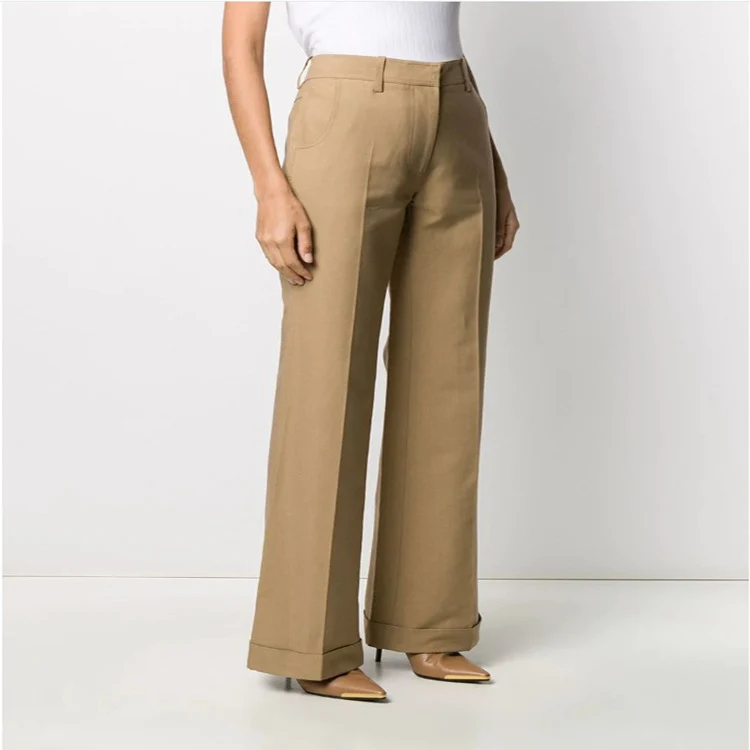 Damen Hochtaillierte Weite Tailoring‑Hose mit Bügelfalte und Aufschlag Nord Taschen