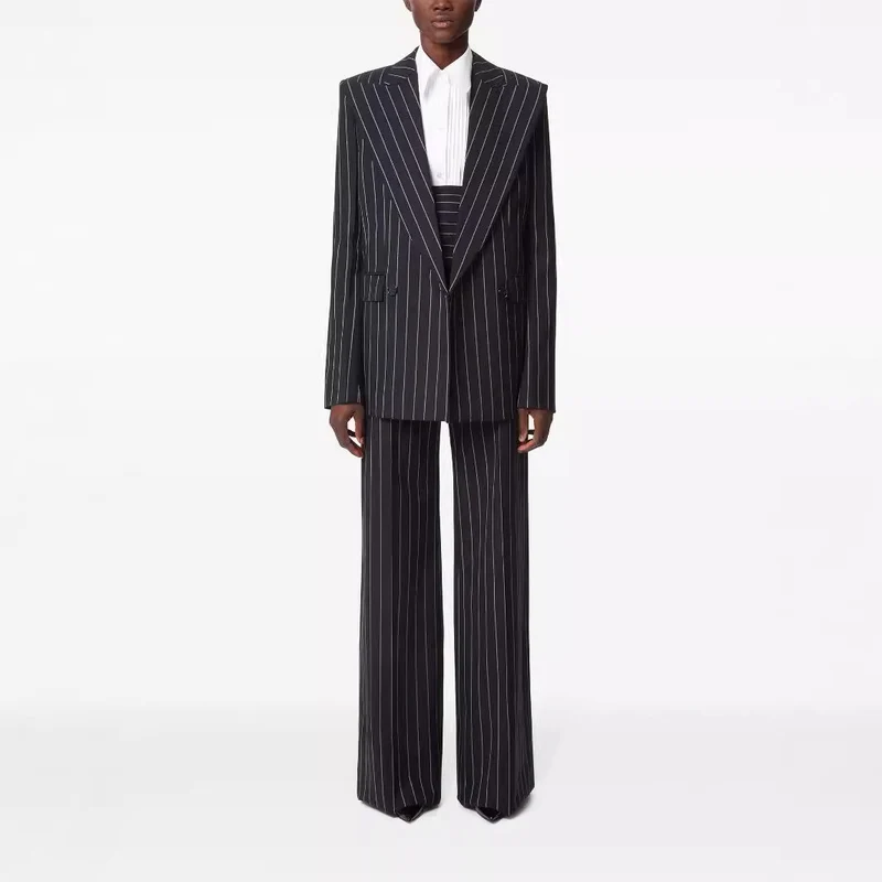 Damen Hochtaillierte weite Nadelstreifen-Hose im Tailoring-Stil Nord Taschen
