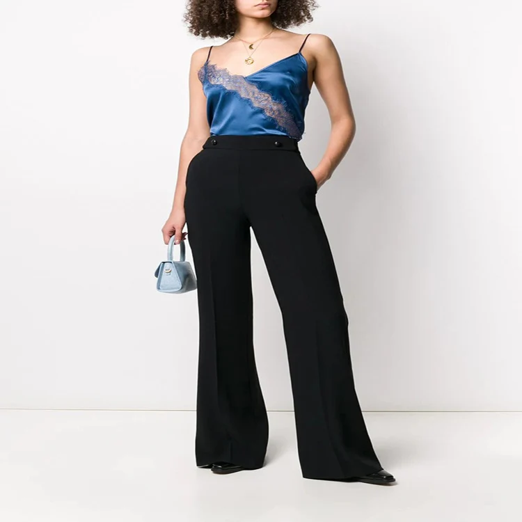 Damen Hochtaillierte Tailoring-Palazzohose mit Bügelfalte und weitem Bein Nord Taschen