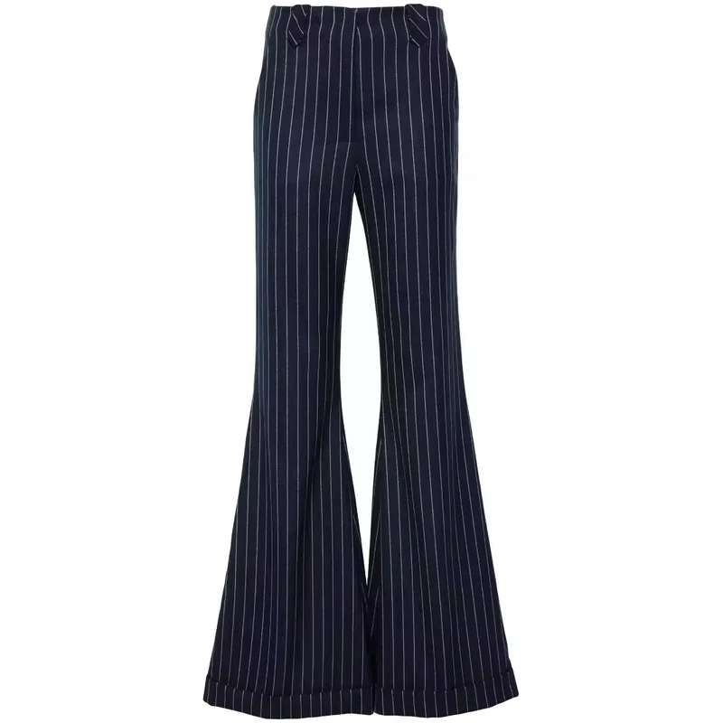 Damen Hochtaillierte Nadelstreifen Palazzohose mit weitem Schlag Nord Taschen