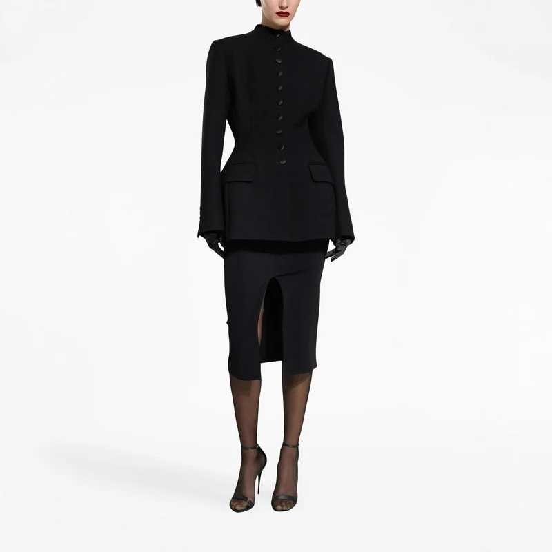 Damen Taillierter Blazer mit Stehkragen, strukturierter Schulter und dekorativer Knopfleiste Nord Taschen