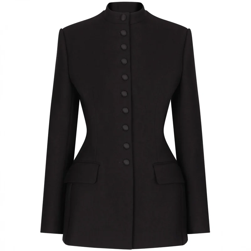 Damen Taillierter Blazer mit Stehkragen, strukturierter Schulter und dekorativer Knopfleiste Nord Taschen