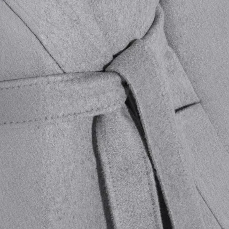 Damen Bodenlanger Offener Wollmix‑Mantel mit entspanntem Revers und fließendem Fall Nord Taschen