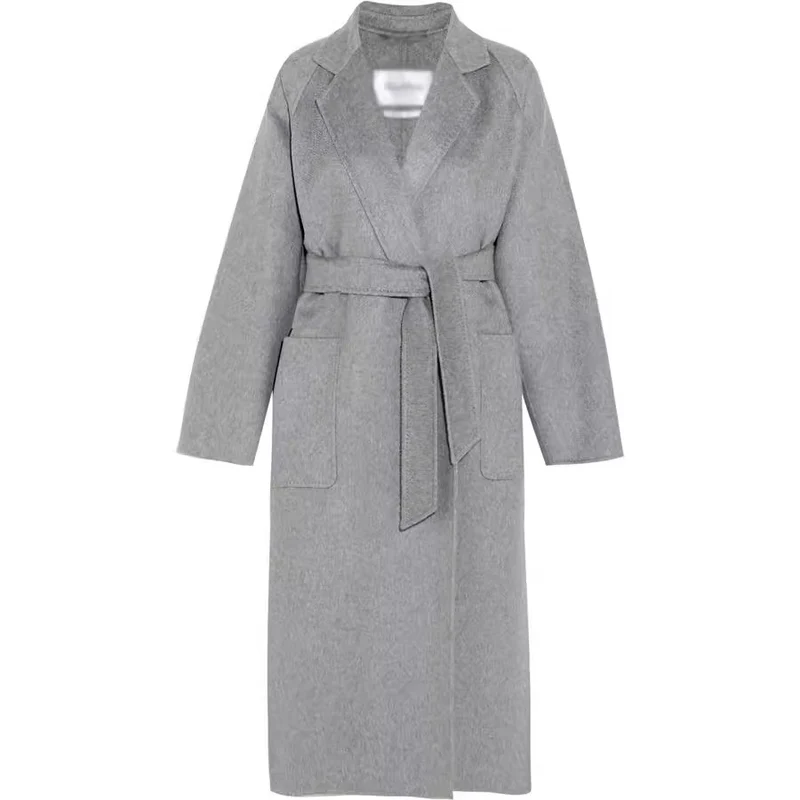Damen Bodenlanger Offener Wollmix‑Mantel mit entspanntem Revers und fließendem Fall Nord Taschen
