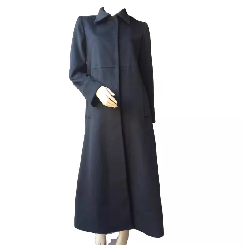 Damen Bodenlanger Einreiher-Mantel mit Gehschlitz und taillierter Silhouette Nord Taschen