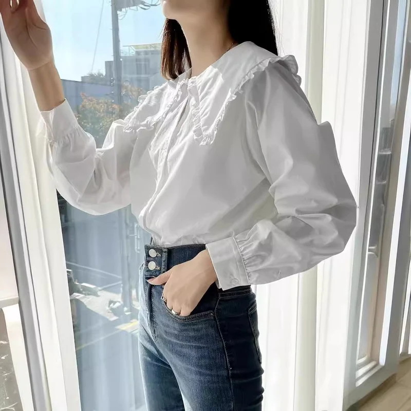 Damen Bluse mit übergroßem Rüschenkragen und fein gearbeitetem Tailoring Nord Taschen
