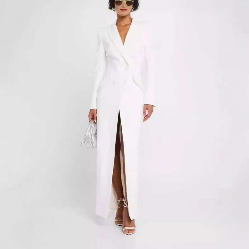 Damen Blazerkleid Maxikleid mit Doppelreiher, taillierter Silhouette und hohem Frontschlitz Nord Taschen