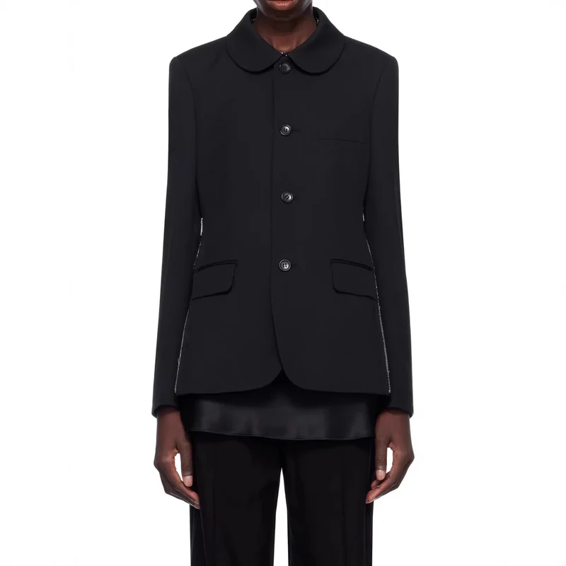 Damen Blazerjacke mit rundem Bubikragen, seitlichen Metallreißverschlüssen und Pattentaschen Nord Taschen
