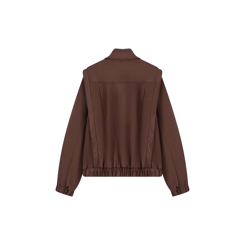 Damen Kurze Wolljacke im Bomberstil mit asymmetrischem Reißverschluss, Stehkragen und elastischem Saum Nord Taschen