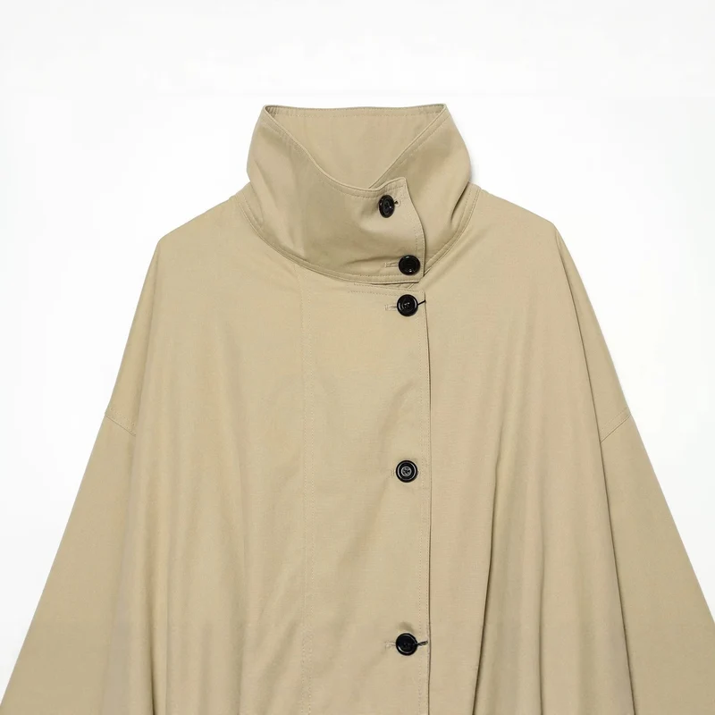 Damen Kurze wasserabweisende Cape‑Jacke mit hohem Stehkragen und verdeckter Knopfleiste Nord Taschen