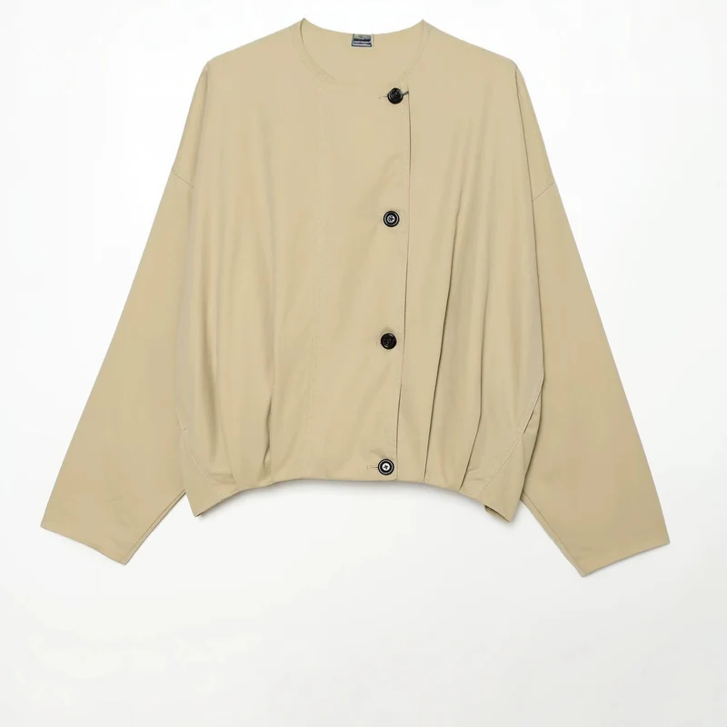 Damen Kurze wasserabweisende Cape‑Jacke mit hohem Stehkragen und verdeckter Knopfleiste Nord Taschen