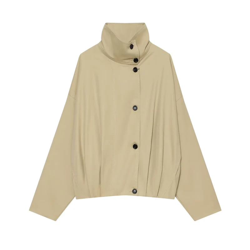 Damen Kurze wasserabweisende Cape‑Jacke mit hohem Stehkragen und verdeckter Knopfleiste Nord Taschen