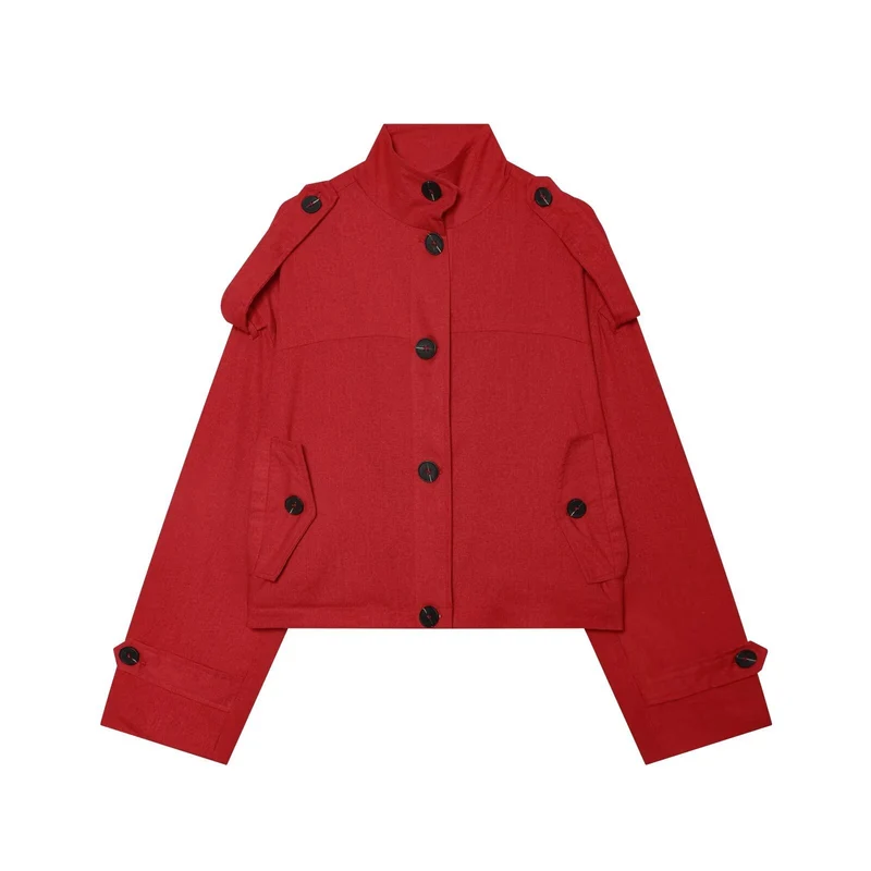 Damen Kurze Utility-Jacke im Cropped-Schnitt mit Stehkragen und Schulterriegeln Nord Taschen