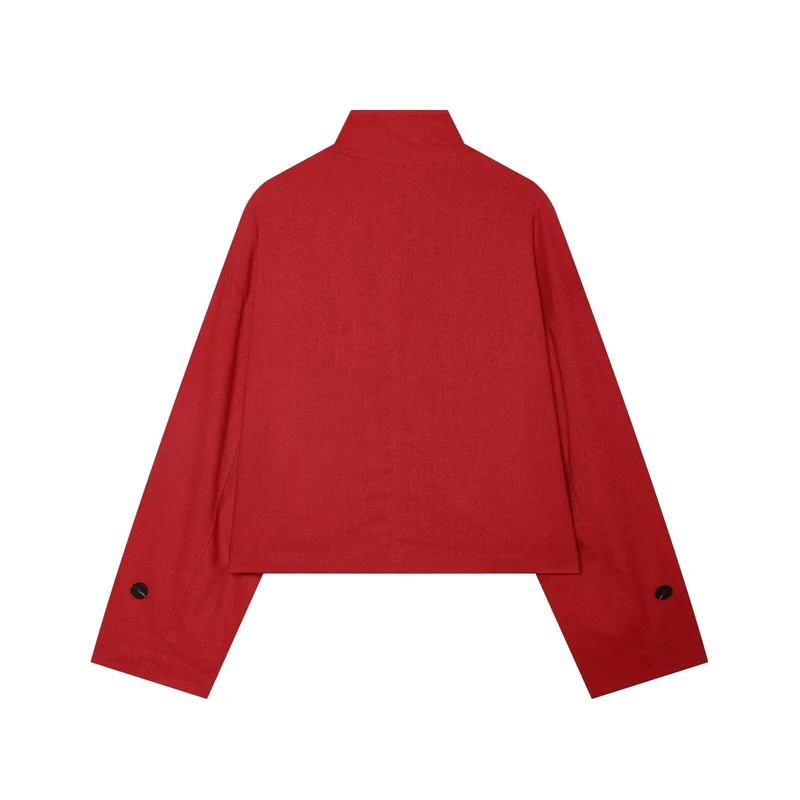 Damen Kurze Utility-Jacke im Cropped-Schnitt mit Stehkragen und Schulterriegeln Nord Taschen