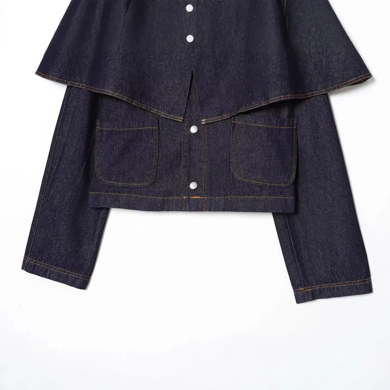 Damen Kurze Jeansjacke mit Cape‑Einsatz, Pattentaschen und Druckknöpfen Nord Taschen