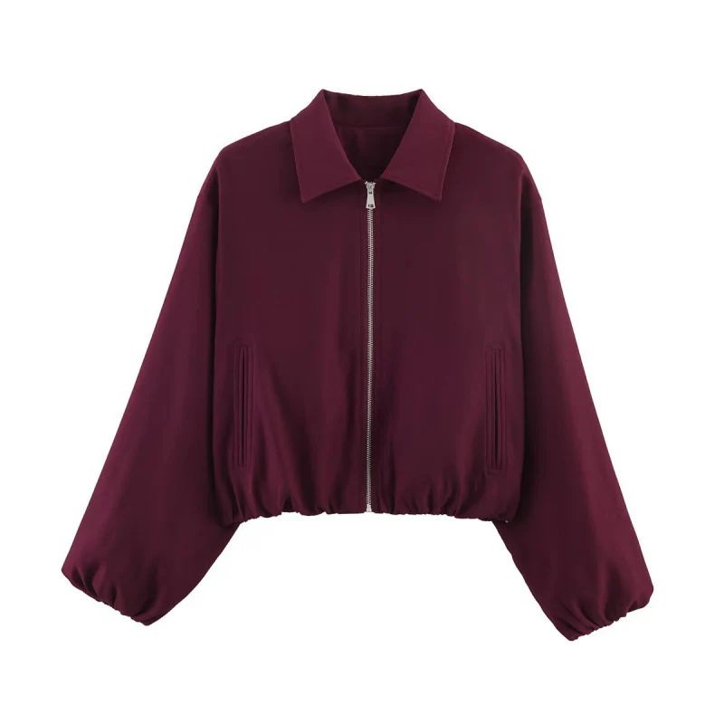 Damen Gepunktete Cropped-Bomberjacke im Retro-Look mit Hemdkragen und elastischem Saum Nord Taschen